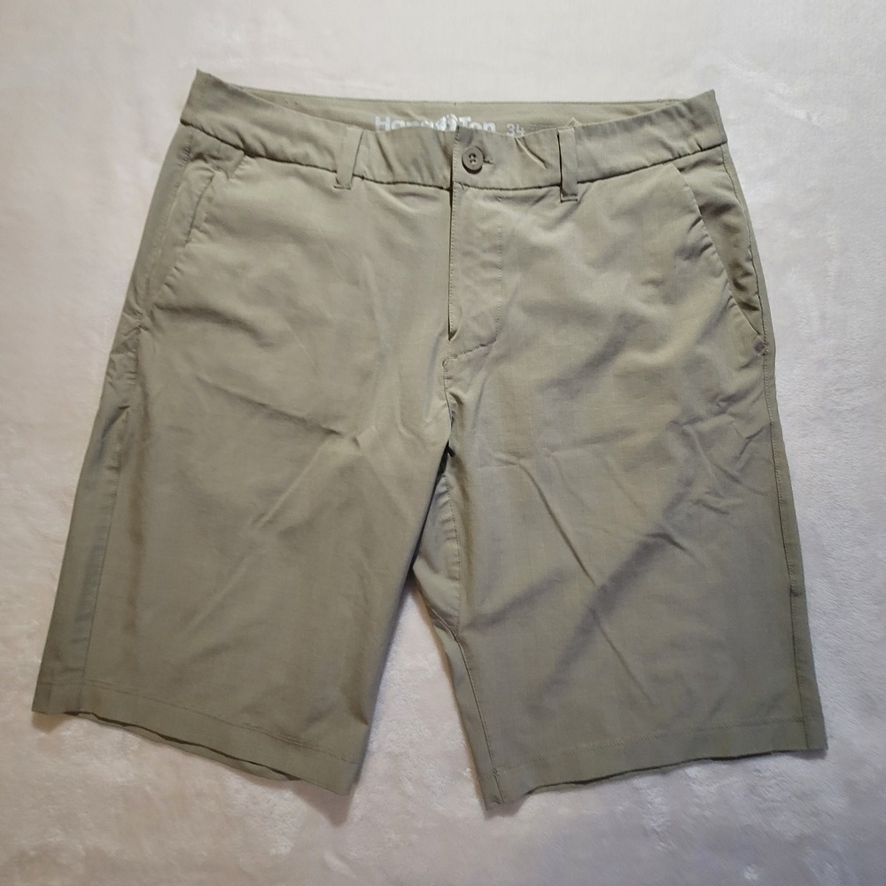 Hang Ten Hybrid‎ Walk Shorts Mens 34 Khaki Tan Stretch Grid Pattern Quick Dry
